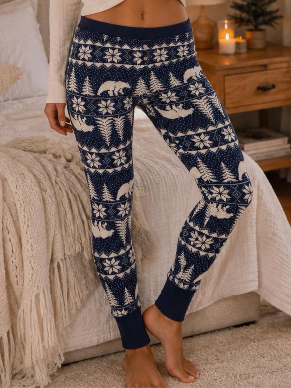Old Navy Fair Isle Polar Bear Thermal Leggings Size Small
